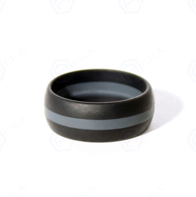 Athletic Rubber Engagement Band Gray Line Silicone Wedding Band