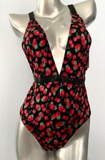 Victoria's Secret Black Strawberry Shine Bling Plunge One Piece Swimsuit Swim