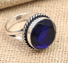 Lab-Created Blue Sapphire Gemstone Handmade 925 Sterling Silver Ring Jewelry