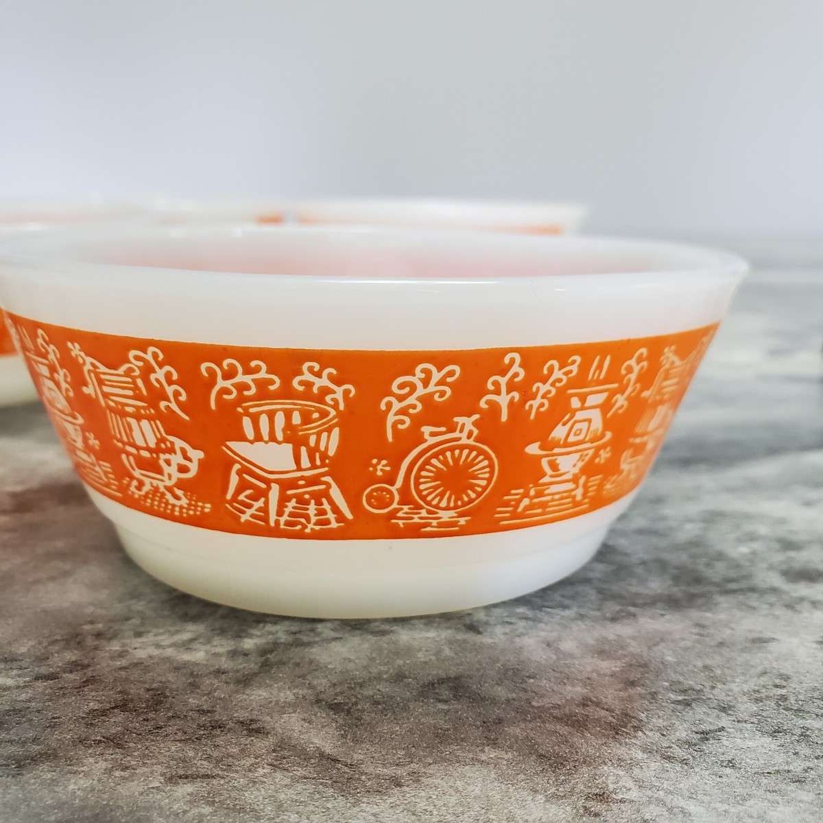 4 Fire King Anchor Hocking Milk Glass Orange Homestead Pattern 5
