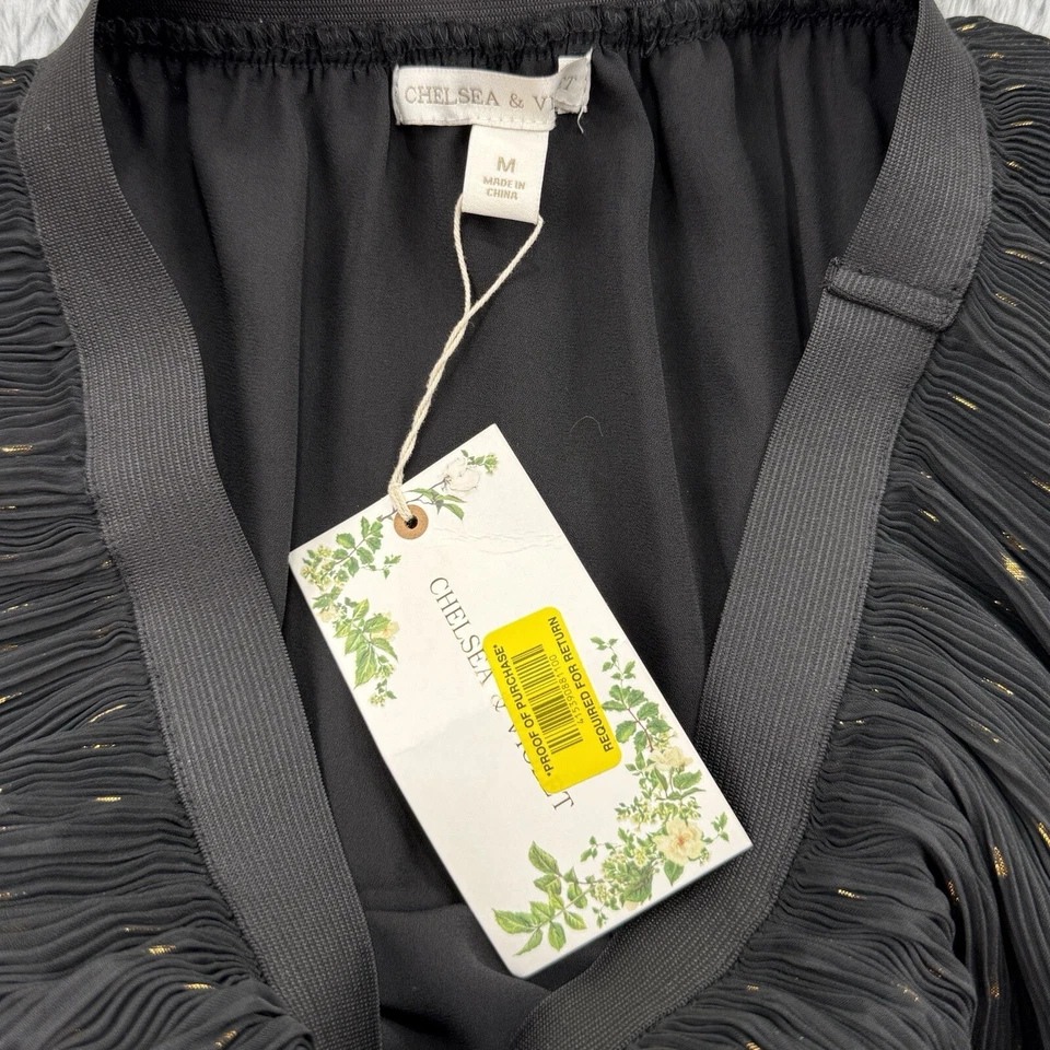 Chelsea Violet Skirt Women's M Black NWT Metallic Dot Whimsigoth Tiered Witchy - Image 2 of 4