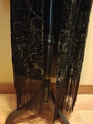 NWT Anne Klein Anne Black Womens Velvet Burnout Caftan Paisley Fringe Silk 2X/3X - Picture 7 of 12