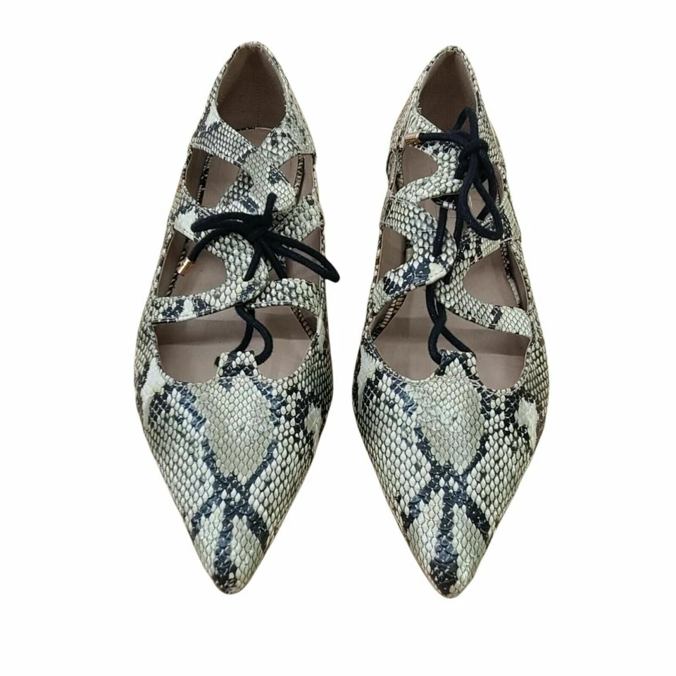TOPSHOP Womens Faux Snakeskin Leather Lace up Pointed Toe Flats Size 7.5 US - Image 3 of 4