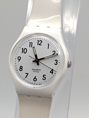 Swatch Unisex Adult Watch Swiss Made White Band Water Resistant New Battery