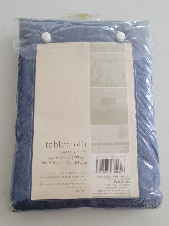 2005 Target Home Blue Faux Suede Polyester 70" Round Tablecloth - New NIP - Image 2 of 2