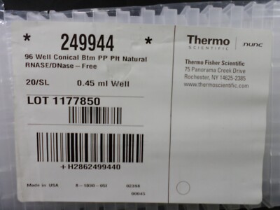 THERMO SCIENTIFIC 0.45mL Nunc Storage Microplates 96-Well 249944