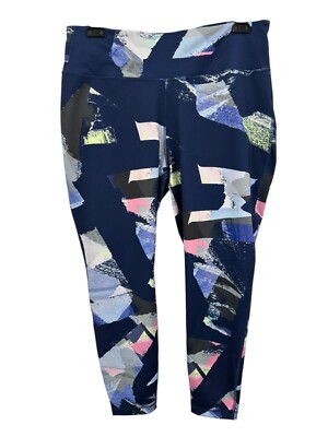 Zelos 2X Plus Size Performance Leggings Blue Abstract Print Running Walking Gym