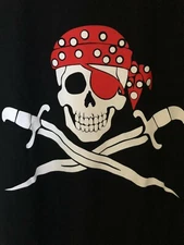 Jolly Roger Tshirt Pirate Flag Skull Cross Bones Bandana Eyepatch Novelty Funny