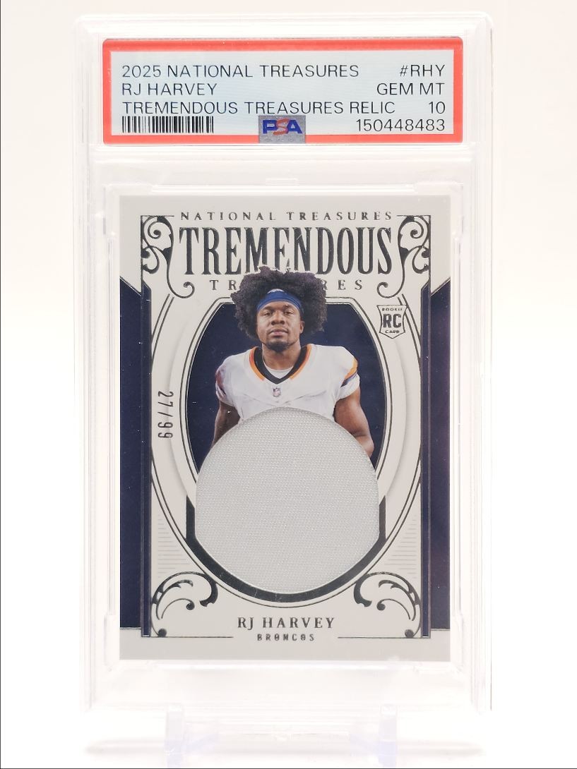 RJ Harvey Panini National Treasures Rookie Material Signatures Rps Triple #RHY Jersey Numbers Green