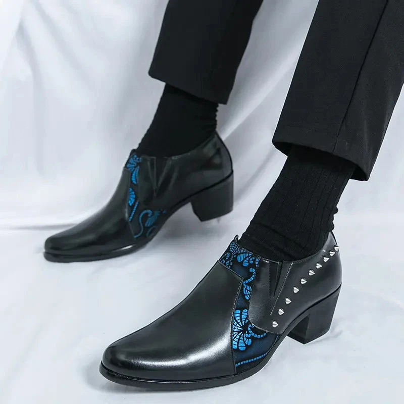 38-46 Zapatos de vestir para hombre punta punta cubana remaches estampado floral noche fiesta Foto 4 de 4