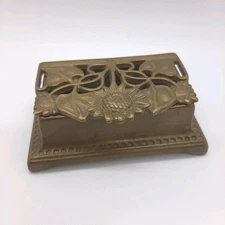 Vintage Lillian Vernon Cast Brass Two Chamber Stamp Box Sunflower Design