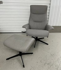 Ekornes IMG Scandi 1000 Grey Leather Recliner Chair & Footstool Large Size NEW