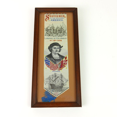 Antique 1893 Chicago Worlds Fair Columbian Expo Woven Silk Ribbon Souvenir Frame