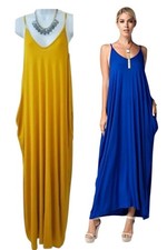 Casual 2 Pack Maxi Dresses Women's S Royal Blue Mustard Yellow Loose Fit 