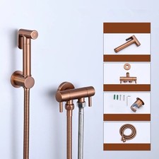 Solid Brass Handheld Toilet Bidet Sprayer Brushed Rose Gold 2 Handles Stop Valve