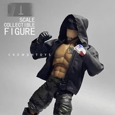 CROWDHTOYS 1/12 Scale Black Hooded Jacket Coat Model For 6" Action Figure
