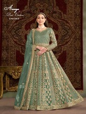 Mehendi Green Net Embroidered Anarkali Suit for Women  Party  Reception Wear P