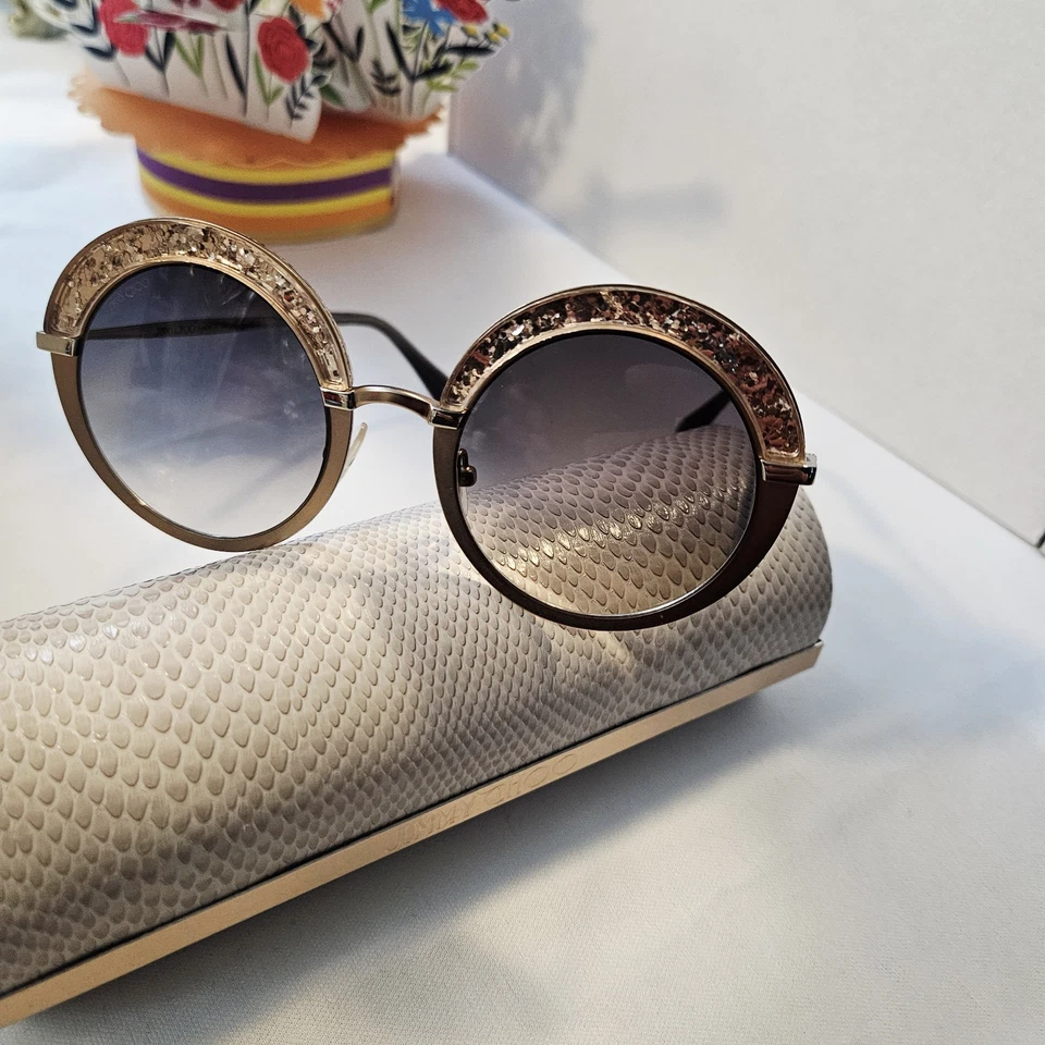 Jimmy Choo Round Sunglasses Rose Gold GlitterSemi Matte SandGOTHA/S  6891C 50/22 - Image 2 of 4