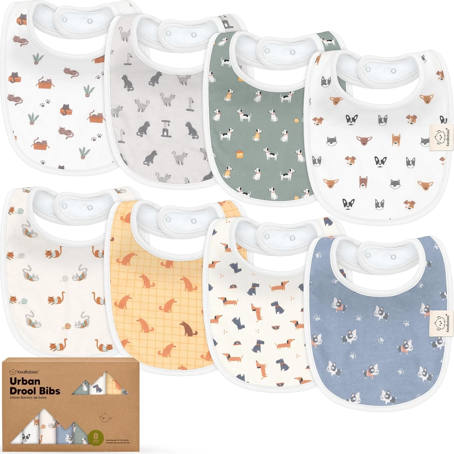 8pc Organic Baby Bibs - Soft Cotton Drooling & Teething Bibs for Baby Girl & Boy