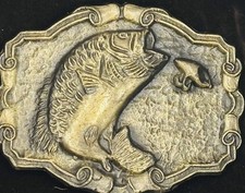 Vintage Large Mouth Bass Brass Belt Buckle Fishing, Angler, Outdoors Boating