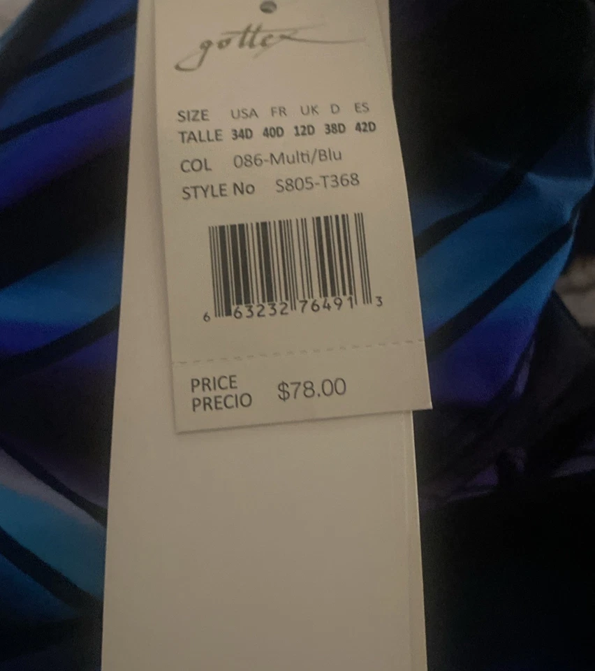 Nuevo con etiquetas $78 Profile Sport Gottex Multi Azul Tankini Top Multicolor Ajustable Talla 34D Foto 2 de 4