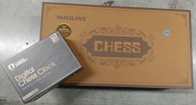 *NEW* Vamslove Wooden Chess Set w/Storage & Chess Armory Digital Clock Bundle