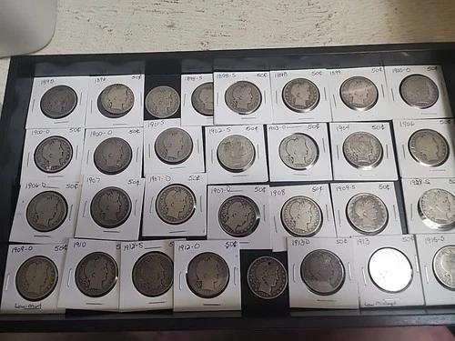 Lot Os 30 Barber Silver Half Dollar Circulated Mixed Years & Condition