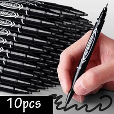 10x Dual Tip Permanent Marker Pens Blue/Black for Metal Glass Wood Plastic