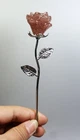Natural Red Strawberry Quartz Crystal Carved Rose Flower Reiki Healing Specimen