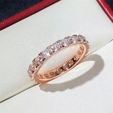 Real Moissanite 2CT Round Cut Women's Wedding Band Ring 14K Rose Gold Plated