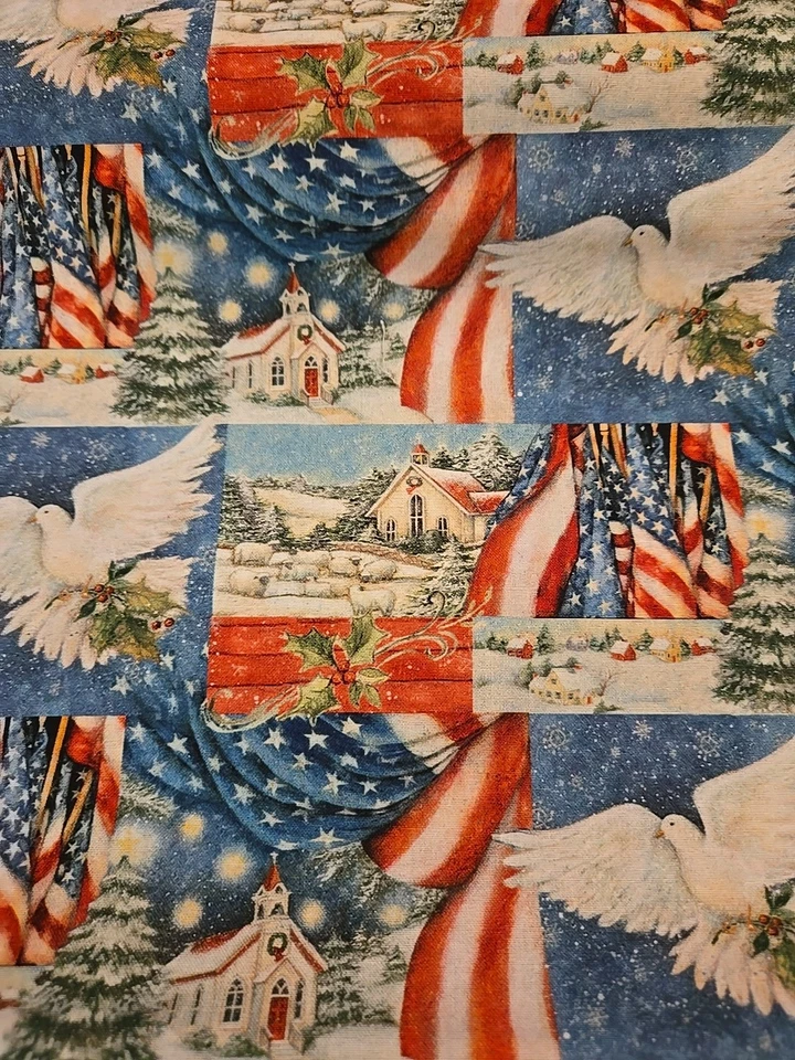 IGLESIA PATRIÓTICA DE NAVIDAD BANDERA AMERICANA DE ESTADOS UNIDOS TELA POR YARDA SUSAN WINGET Foto 3 de 4