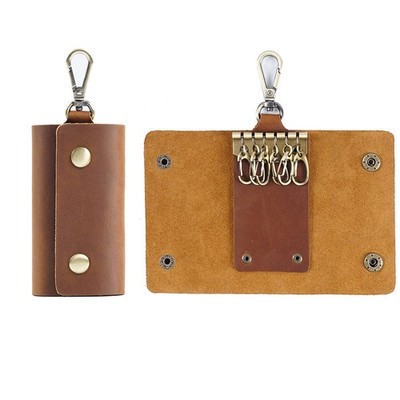 Echt Leder Schlüsseletui Halter - Auto Anhänger Organizer mit 6 Haken & Schlüsselanhänger Ring