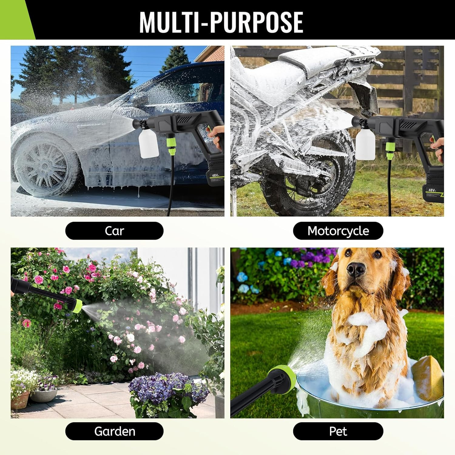 Portable Cordless Pressure Washer 870 PSI with 6-in-1 Nozzle & Foam Pot