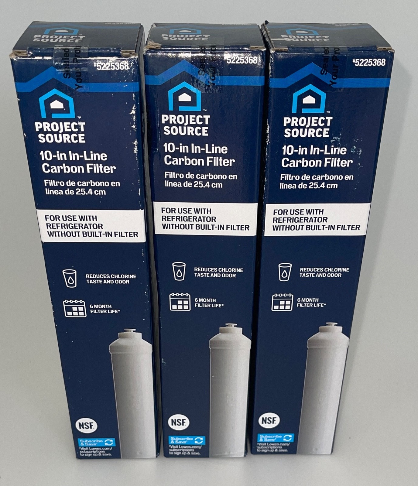 3 Pack Project Source 10-Inch In-Line Carbon Refrigerator Water Filter PS-IL 5225368
