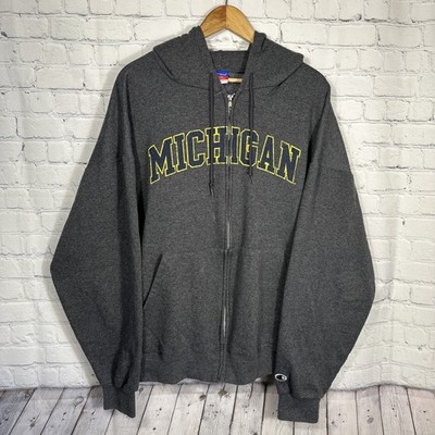 CHAMPION Michigan Wolverines Hoodie XXL  Gray Full Zip Hoodie Kangaroo Pocket