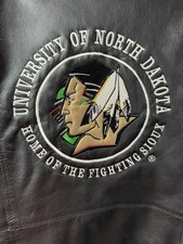 Vintage North Dakota Fighting Sioux Hockey Leather Jacket Mens Large Und