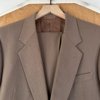 Bespoke Suit Mens 42R Brown Pinstripe 2 Button Wool Blend Pants 32x32 Canvased