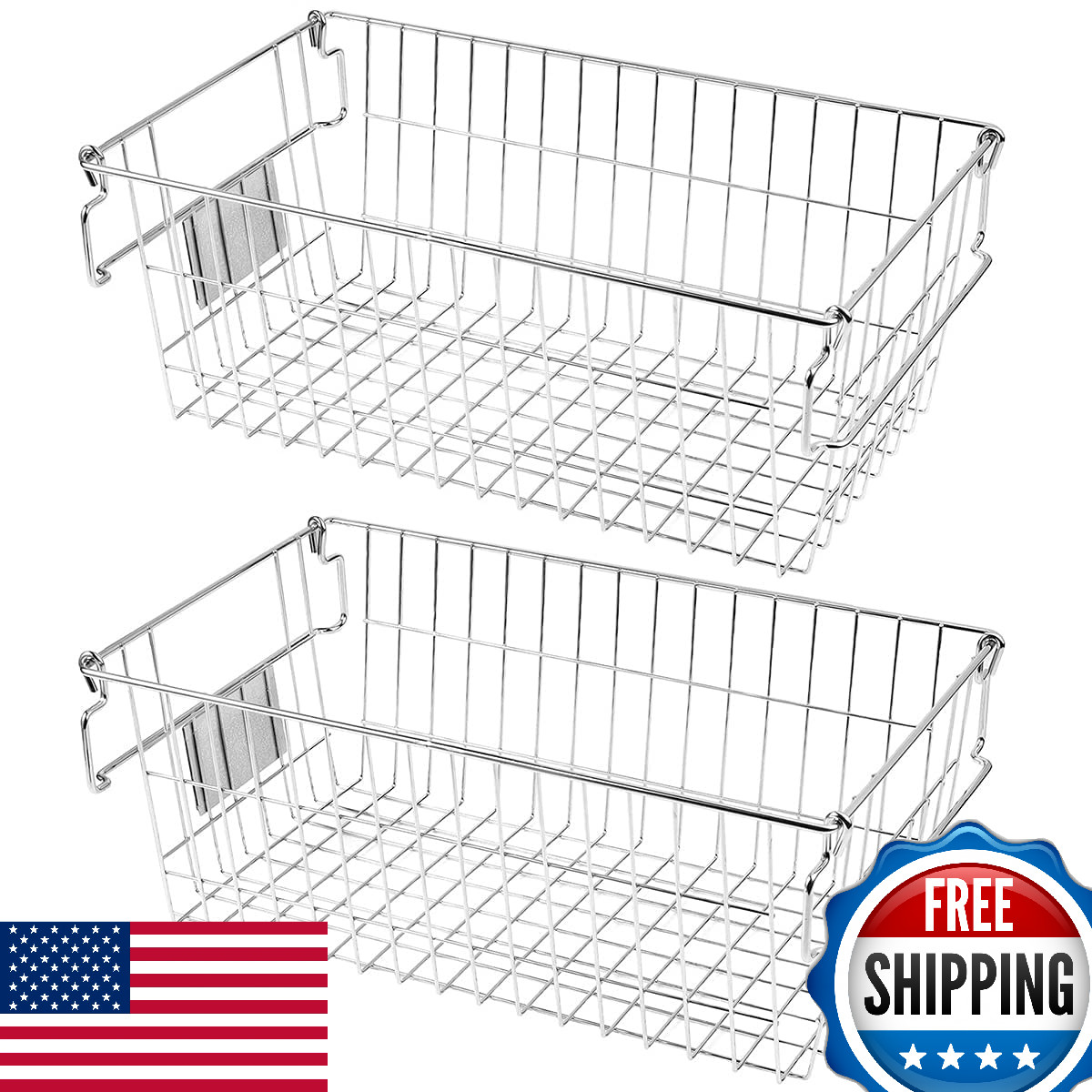 Orgneas Stackable Chest Freezer Baskets Organizer Bins, Metal Wire Baskets Pantr