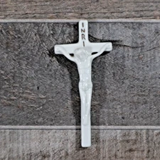 VTG White Ceramic Crucifix Cross Jesus Christ INRI Glazed Finish Christian Small