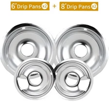 4 Pack Electric Stove Burner Drip Pan Bowl Set 6" & 8" Fits Most Electric Ranges
