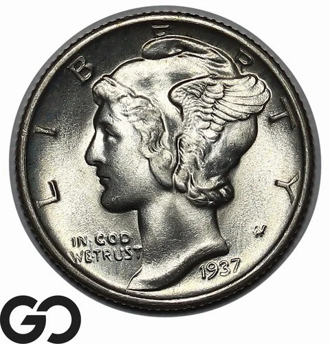 1937 Mercury Dime Full Split Bands, Superb Gem BU++ FSB