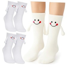 Funny Socks for Couples Friends, Magnetic Holding Hands Socks, One Size 2 White