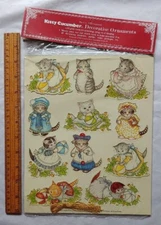1984 Kitty Cucumber Die Cut Ornaments Set of 11 Merrimack Publishing Corp NOS