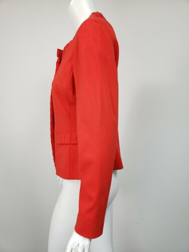 ETCETERA Orange-Red Ponte Knit Pleated Trim Button Jacket sz 6 - Picture 2 of 3