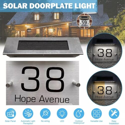 House Number Plaques Door Signs Door Number Personalised Name Solar LED Light - Picture 2 of 12