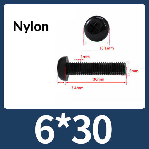 M2 M2.5 M3 M4 M5 M6 M8 Nylon Kunststoff Linsenkopfschraube Kreuzschlitz Schwarz - Picture 57 of 72