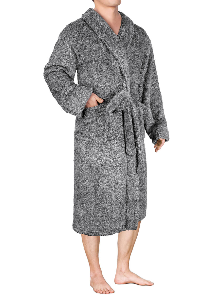 Men's Shawl Collar Fleece Bathrobe Spa Robe