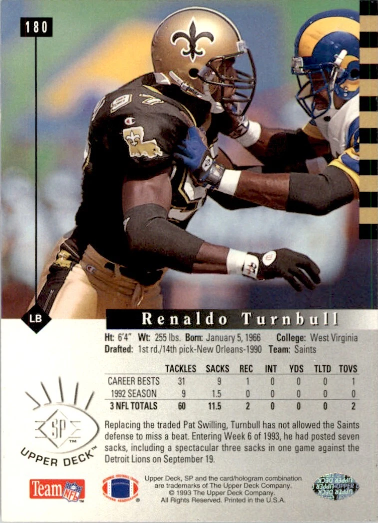 1993 Upper Deck Sp Renaldo Turnbull New Orleans Saints #180