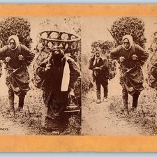 c1880s Japanese Farmers Harvest Tea Stereoview Photo Japan Barefoot Geisha V29