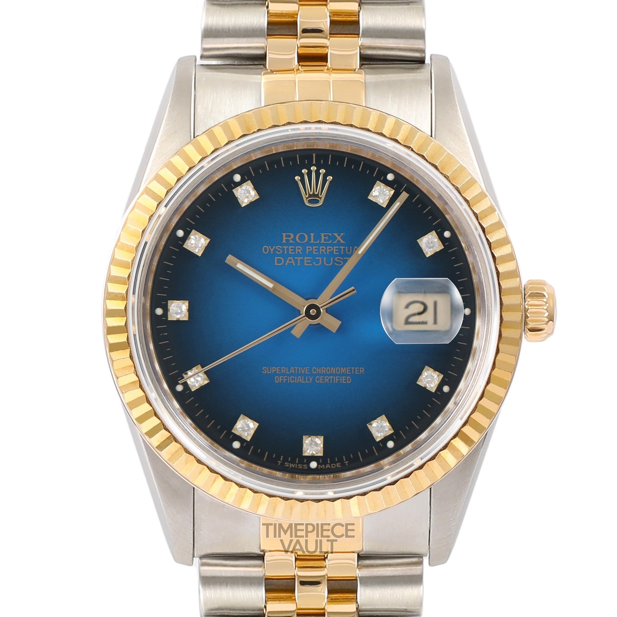 ROLEX DATEJUST 16233 18K GOLD & STEEL 36MM FACTORY BLUE VIGNETTE